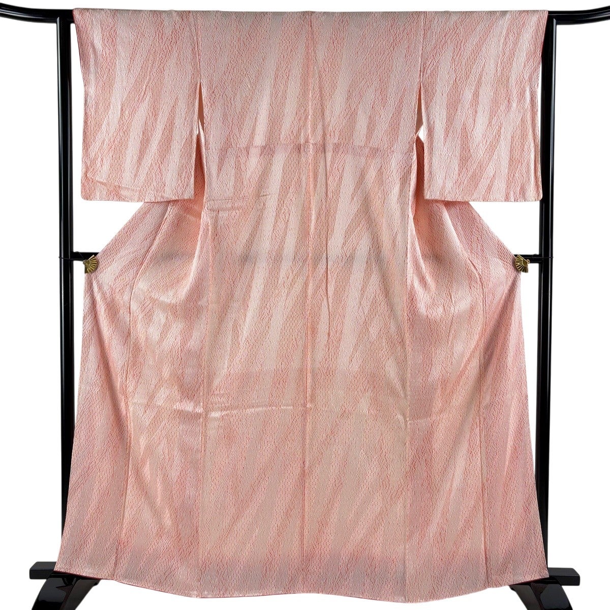 美品】 小紋 身丈163cm 裄丈62cm S 袷 幾何学模様 絞り 朱色 正絹 秀品