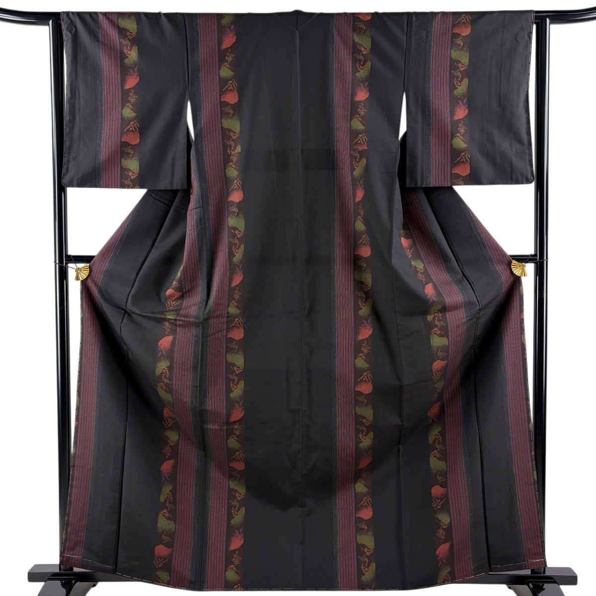 紬 身丈163cm 裄丈63cm S 袷 鳥 葉柄 焦茶色 正絹 秀品｜中古・古着