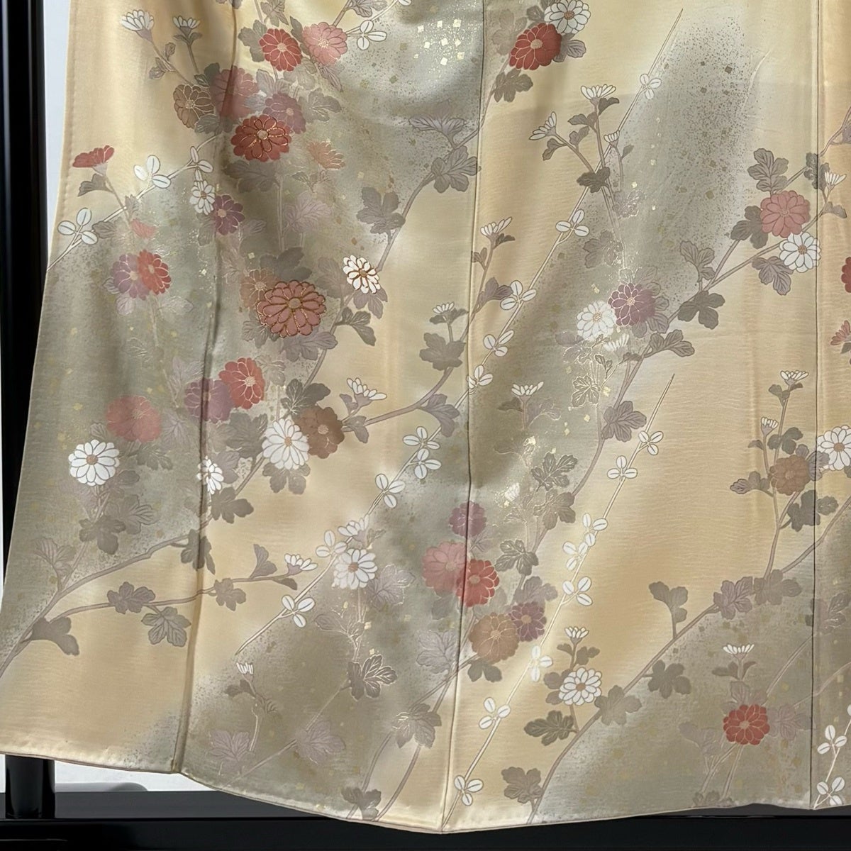 訪問着 身丈154.5cm 裄丈64.5cm M 袷 菊 萩 金糸 金彩 薄オレンジ 正絹