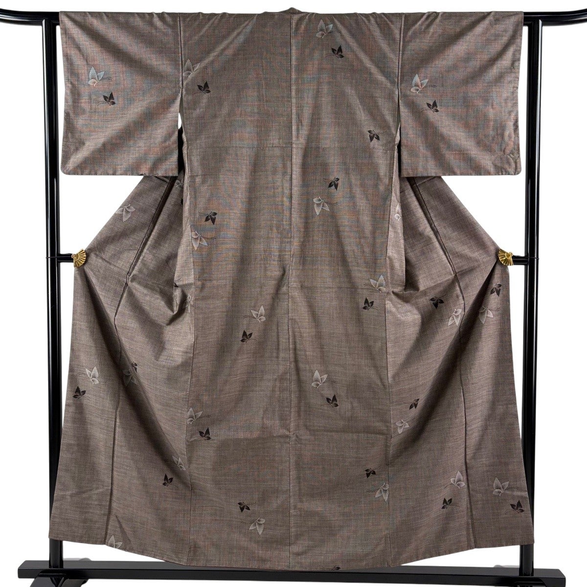美品】 大島紬 身丈155.5cm 裄丈62cm S 袷 純泥染 証紙あり 蝶 焦茶色