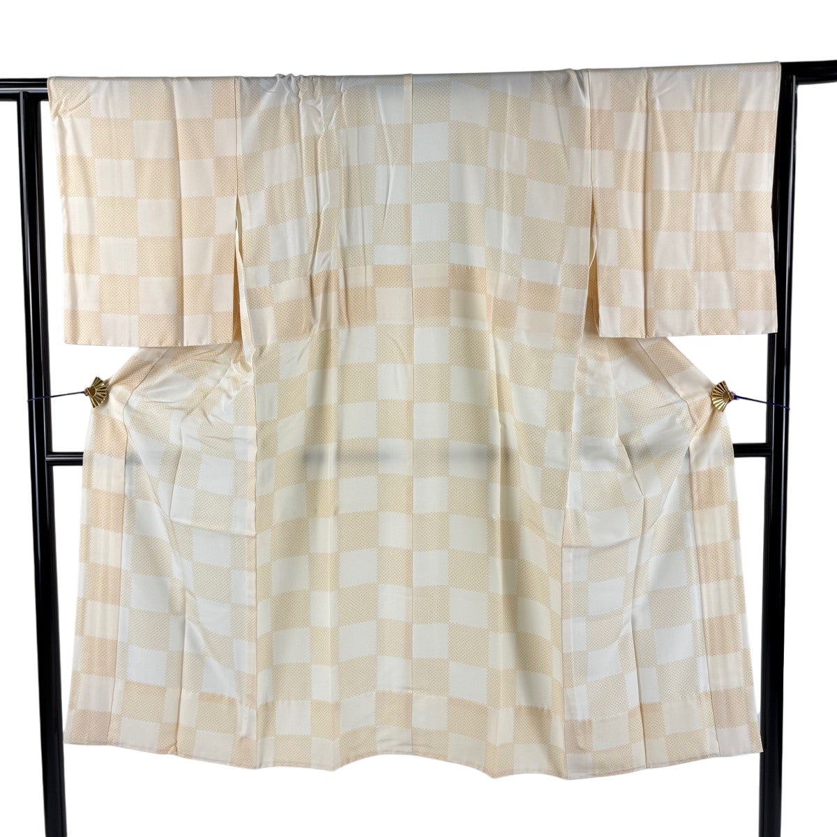 長襦袢 身丈129cm 裄丈63cm S 市松 薄オレンジ 正絹 秀品｜中古・古着