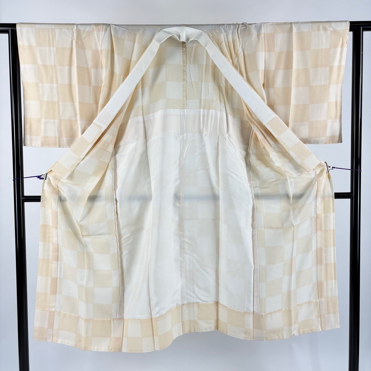 長襦袢 身丈129cm 裄丈63cm S 市松 薄オレンジ 正絹 秀品｜中古・古着