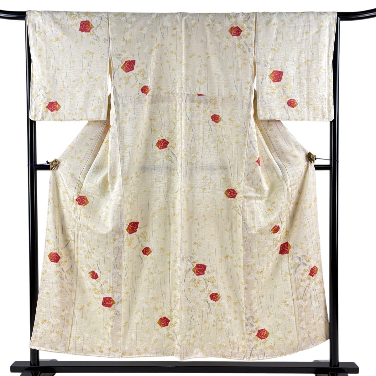 小紋/美品/白地/仕立上がり/適応身長143～151cm/8322 Prices down3）(中古品)仕立て上がり 単衣着物 「クリーム色 水面地紋