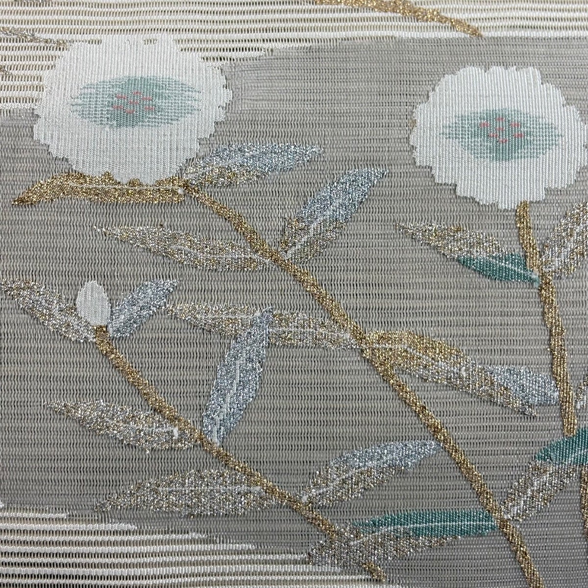 美品】 名古屋帯 秀品 夏帯 絽 八寸名古屋帯 草花 箔 ベージュ 正絹
