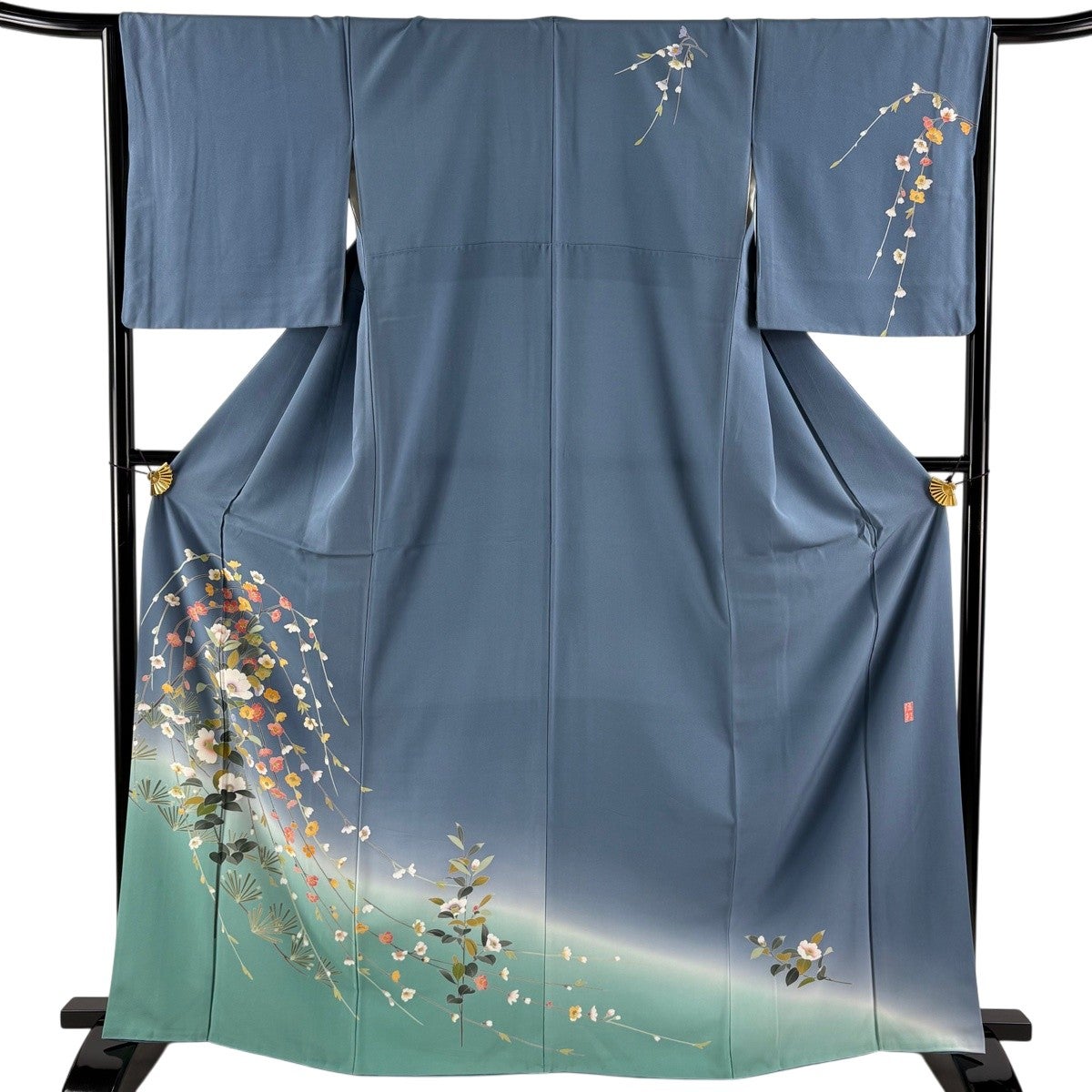 訪問着 身丈162cm 裄丈65cm M 袷 落款あり 牡丹 若松 薄紫 正絹 秀品