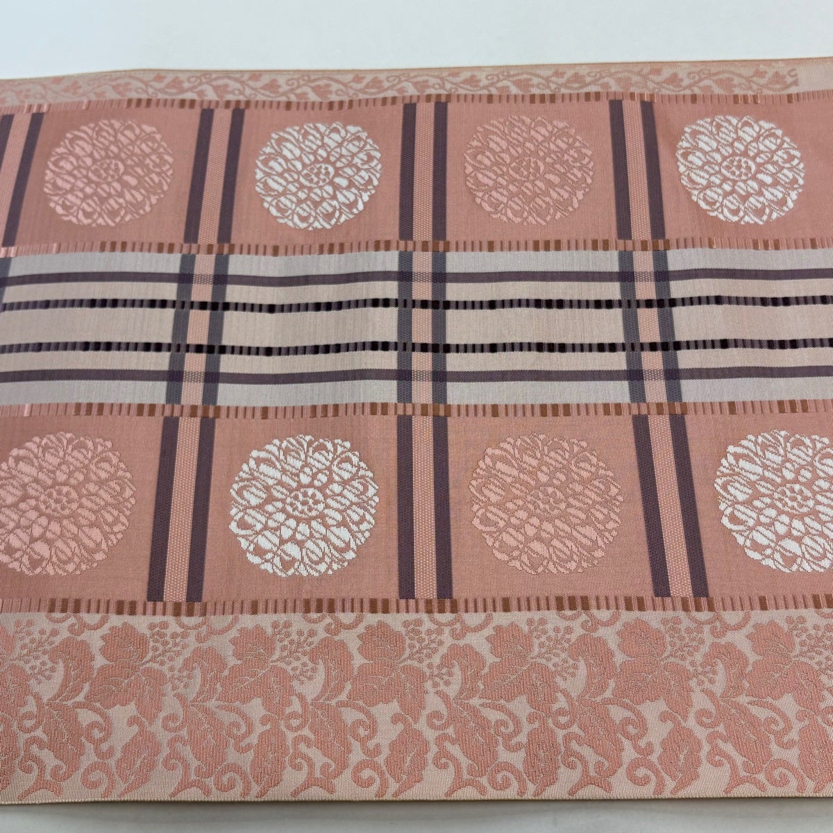名古屋帯 秀品 華文 格子 ピンク 正絹｜中古・古着・リサイクル着物