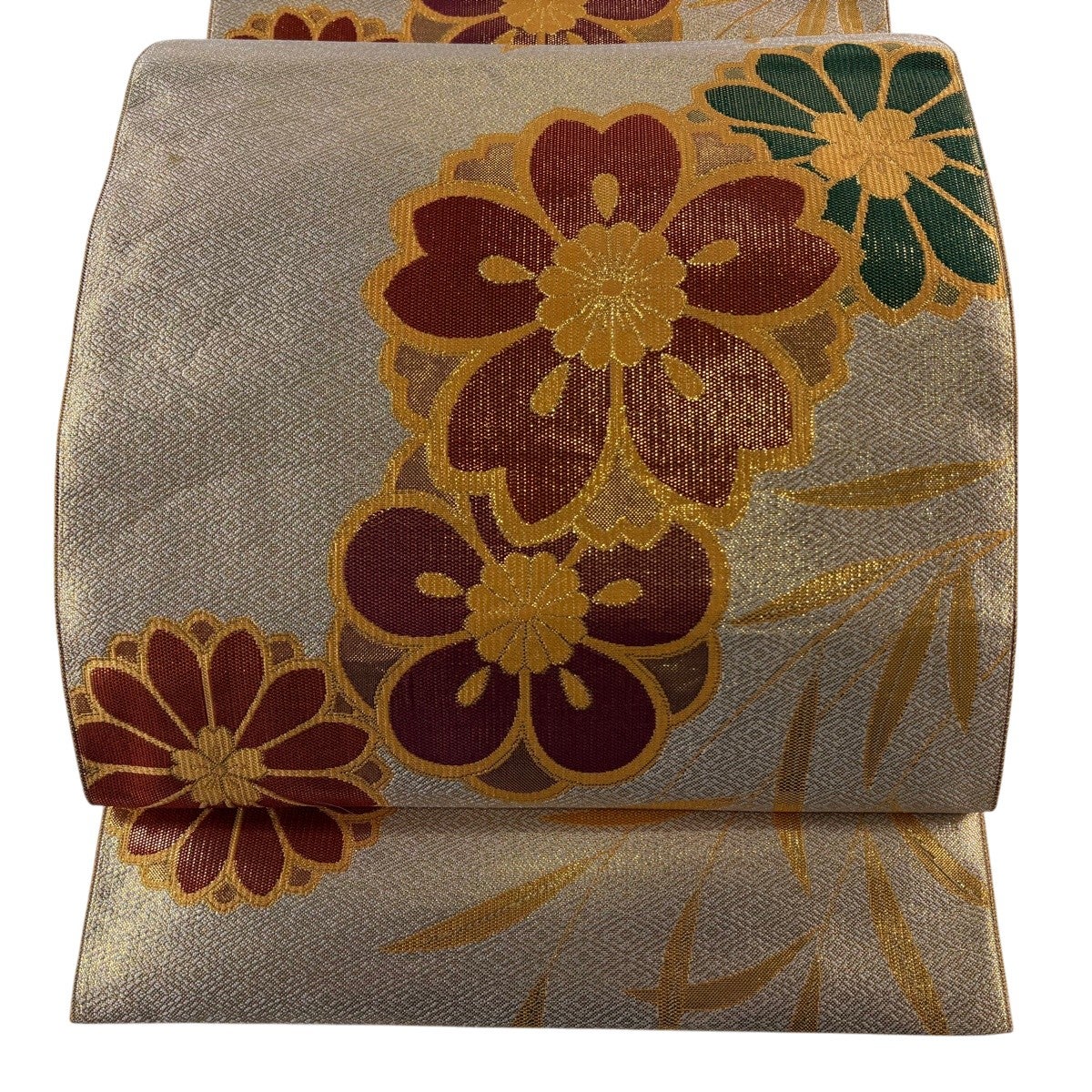 美品】 袋帯 秀品 振袖向き 桜 箔 金色 全通 正絹｜中古・古着
