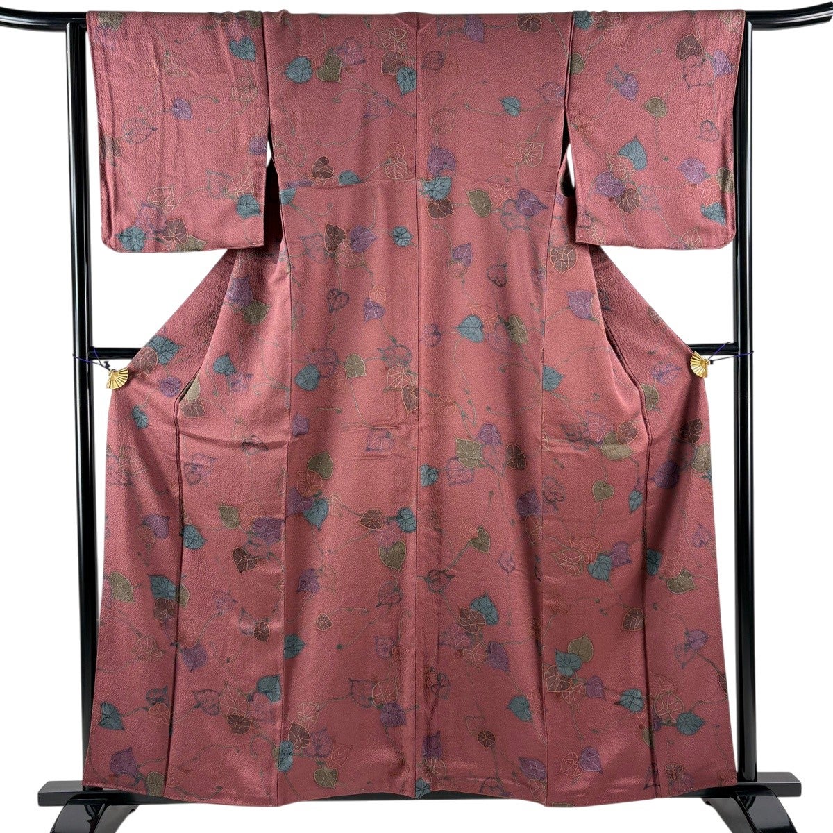 小紋 身丈157cm 裄丈65cm M 袷 落款あり 縦縞 小豆色 正絹 優品｜中古