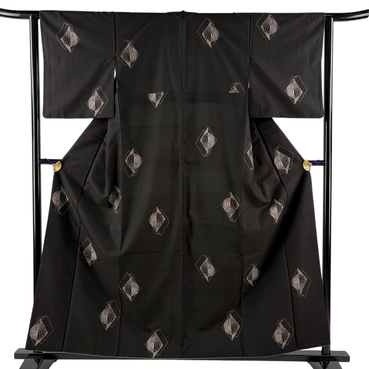 紬 身丈152cm 裄丈63cm S 袷 格子 山吹茶色 正絹 名品｜中古・古着