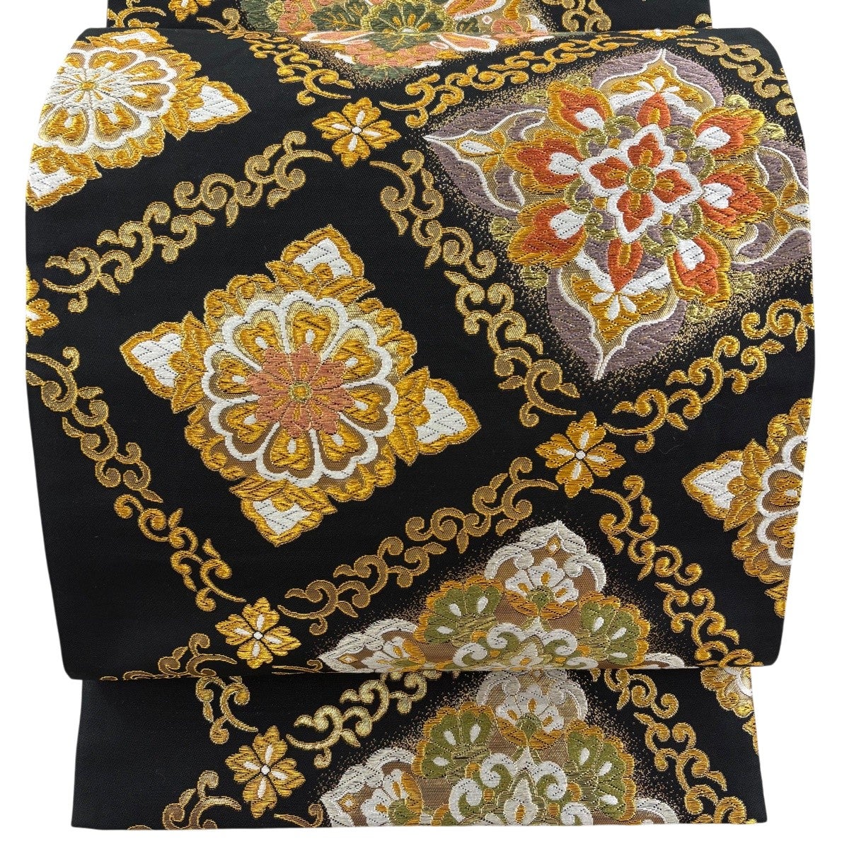 美品】 袋帯 秀品 縞 黒灰 六通 正絹｜中古・古着・リサイクル着物通販