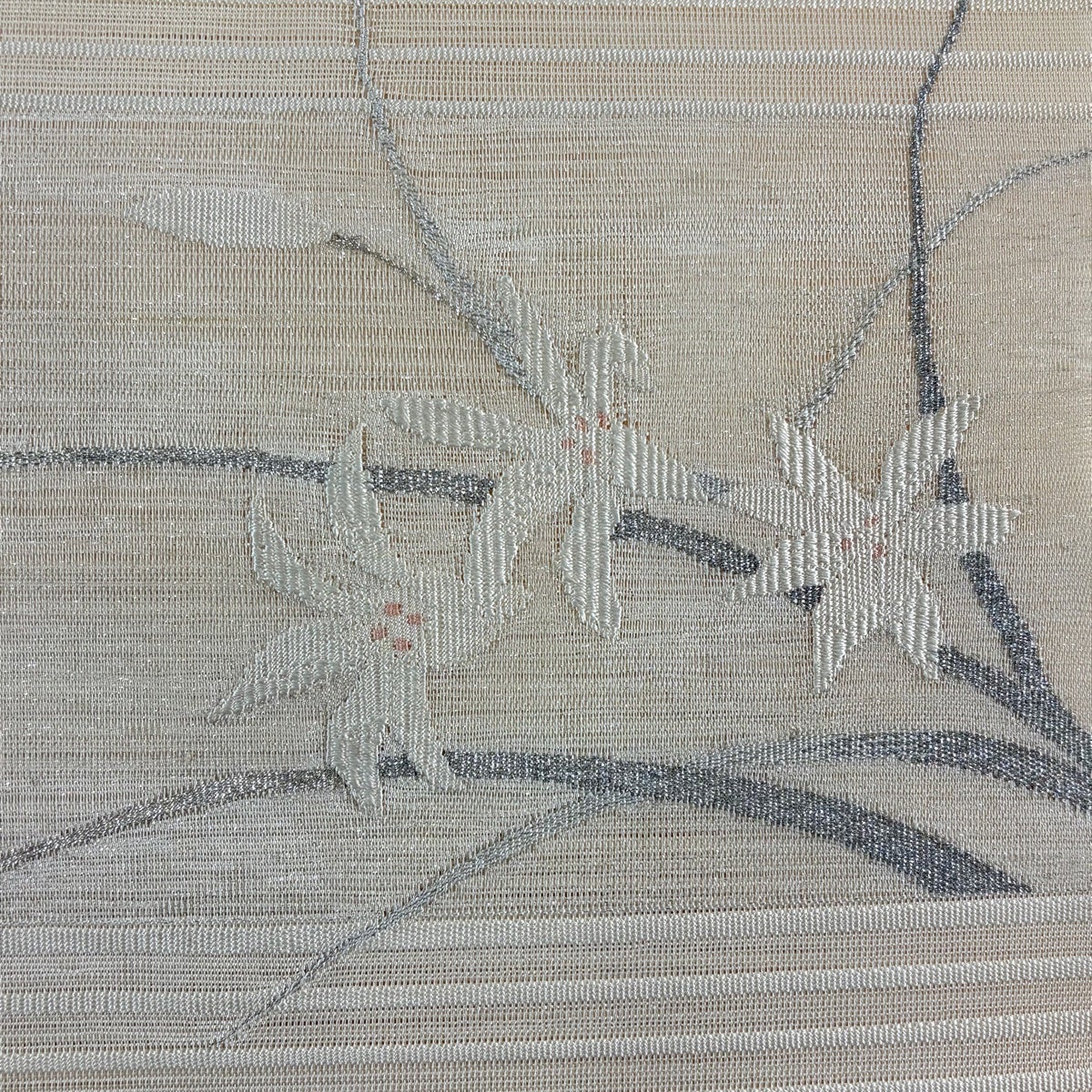 名古屋帯 秀品 トンネル仕立て 八寸名古屋帯 夏帯 絽 草花 銀糸