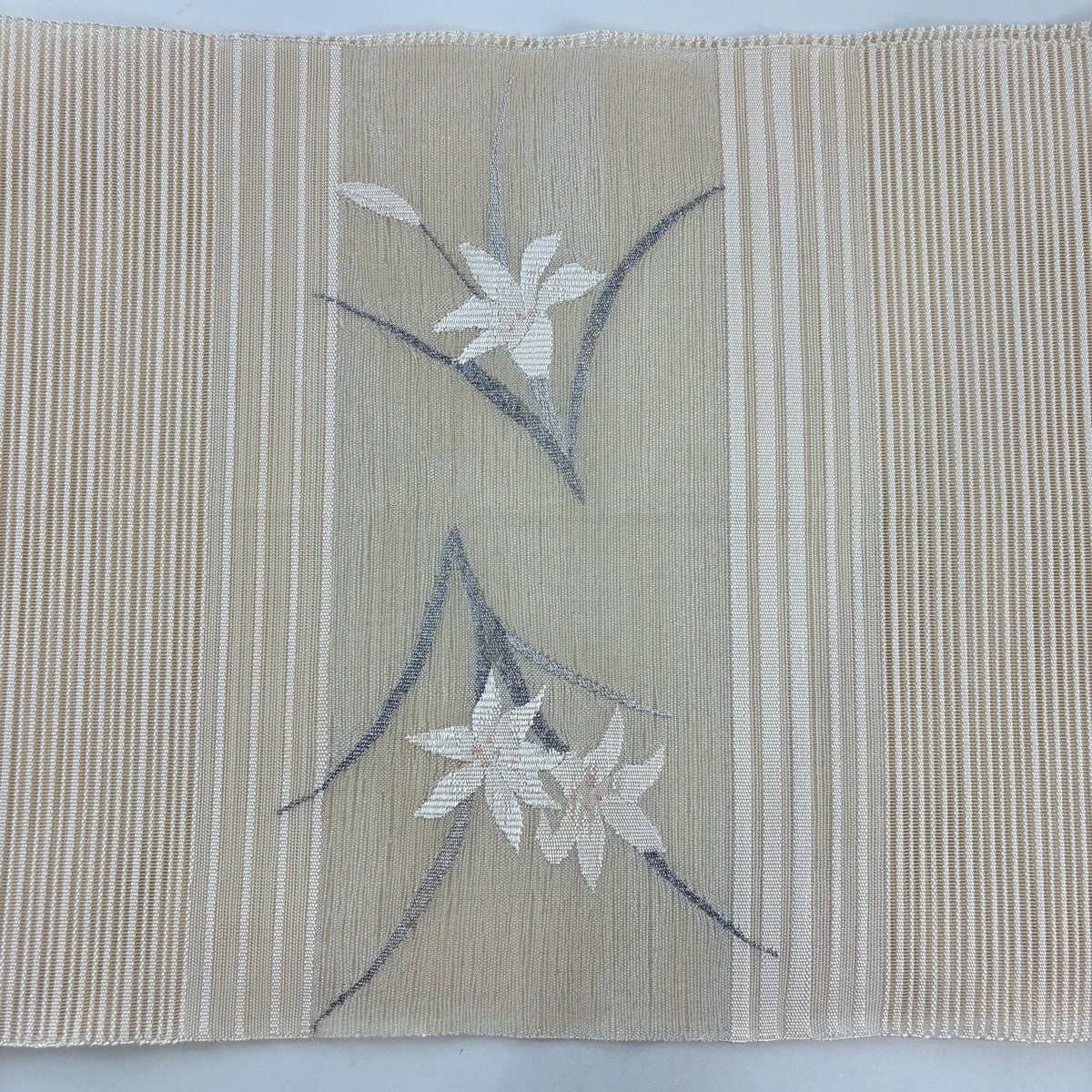 ▲605mnf42, 506mh44 ▲花 銀糸 白系 リメイクにも 名古屋帯▲ 名古屋帯 秀品 トンネル仕立て 八寸名古屋帯 夏帯 絽 草花 銀糸