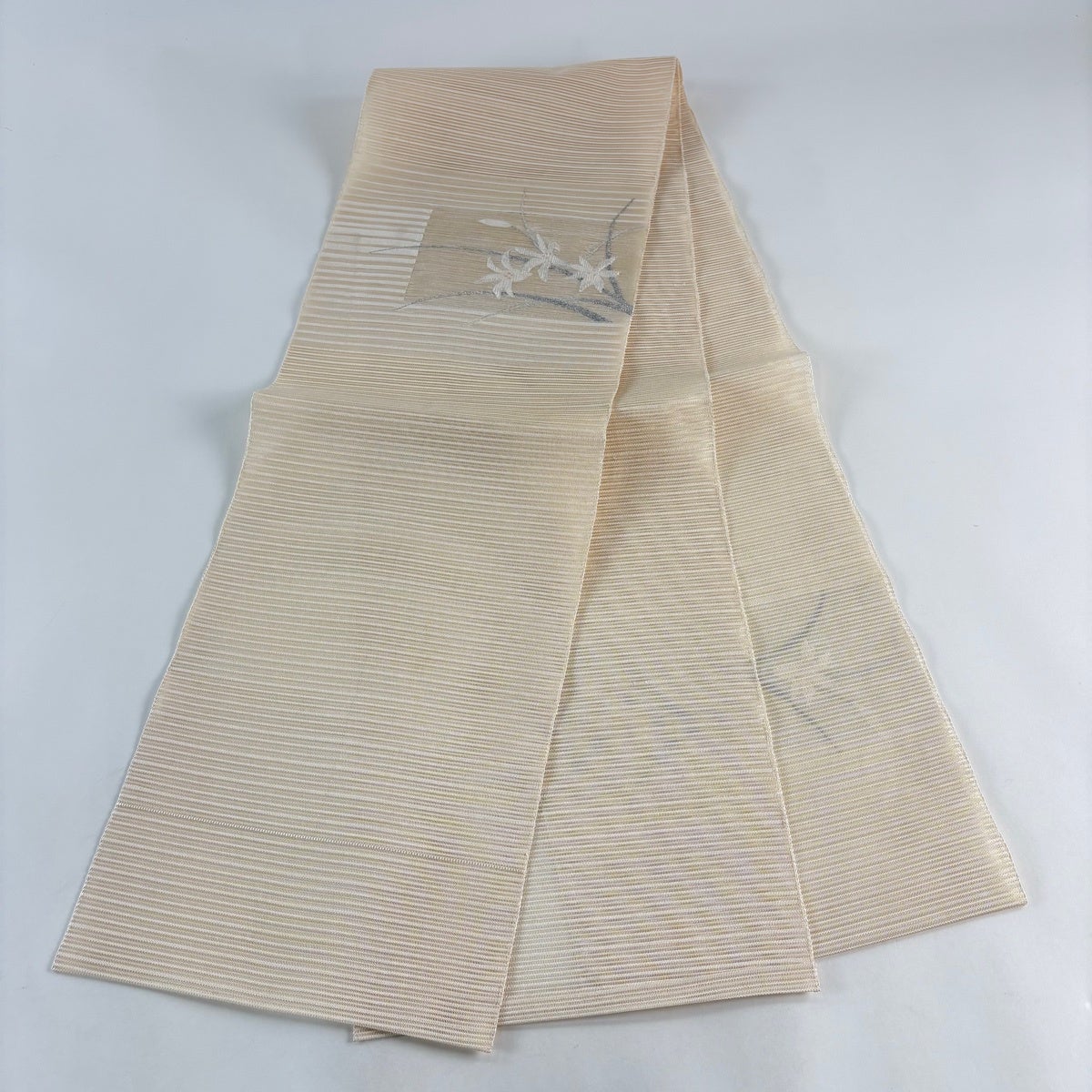 名古屋帯 秀品 トンネル仕立て 八寸名古屋帯 夏帯 絽 草花 銀糸