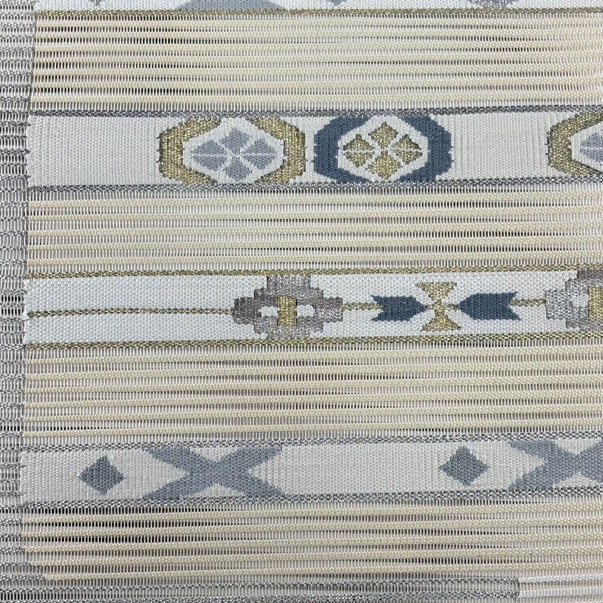 名古屋帯 秀品 夏帯 絽 幾何学 金銀糸 ベージュ 正絹｜中古・古着