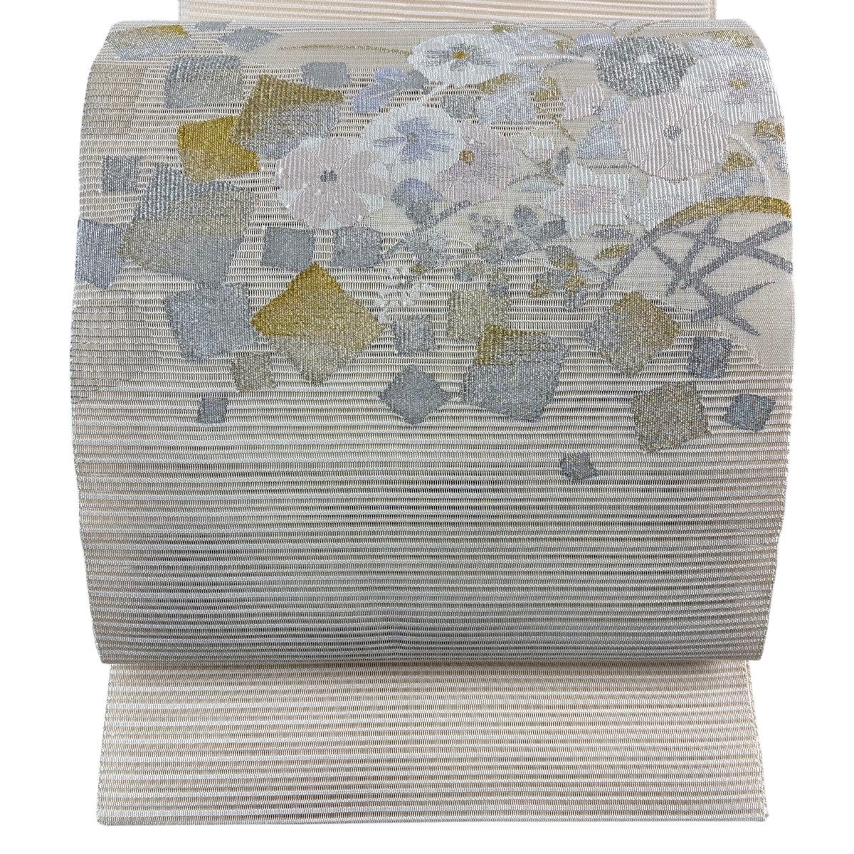 名古屋帯 秀品 夏帯 絽 草花 箔散らし 金銀糸 クリーム 正絹｜中古