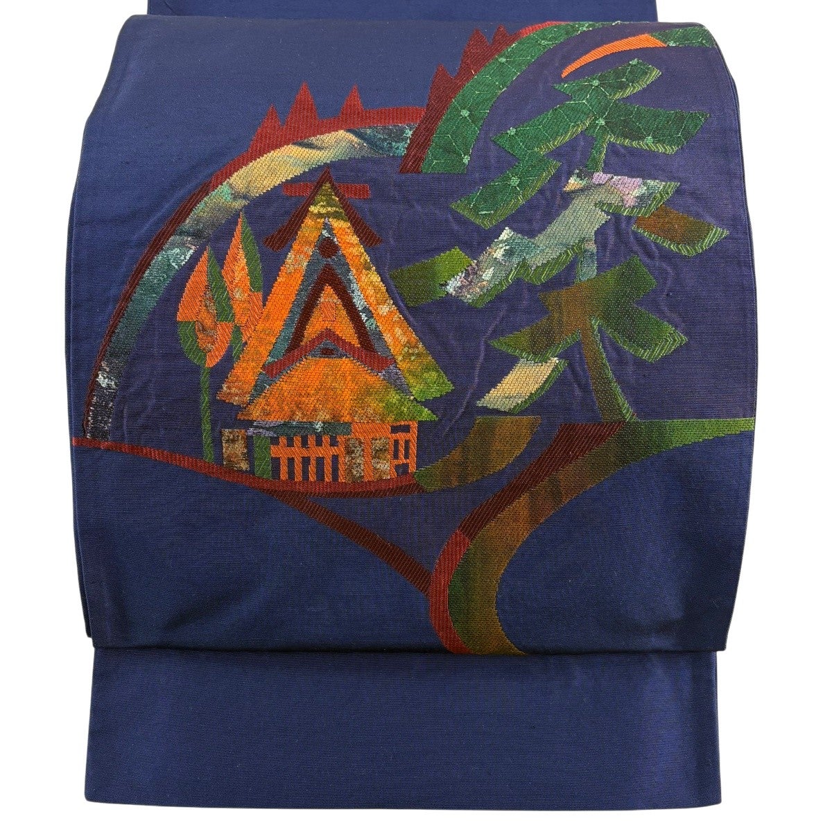 美品】 袋帯 名品 じゅらく 落款あり 横山大観 風景 神嶺不二山 金銀糸