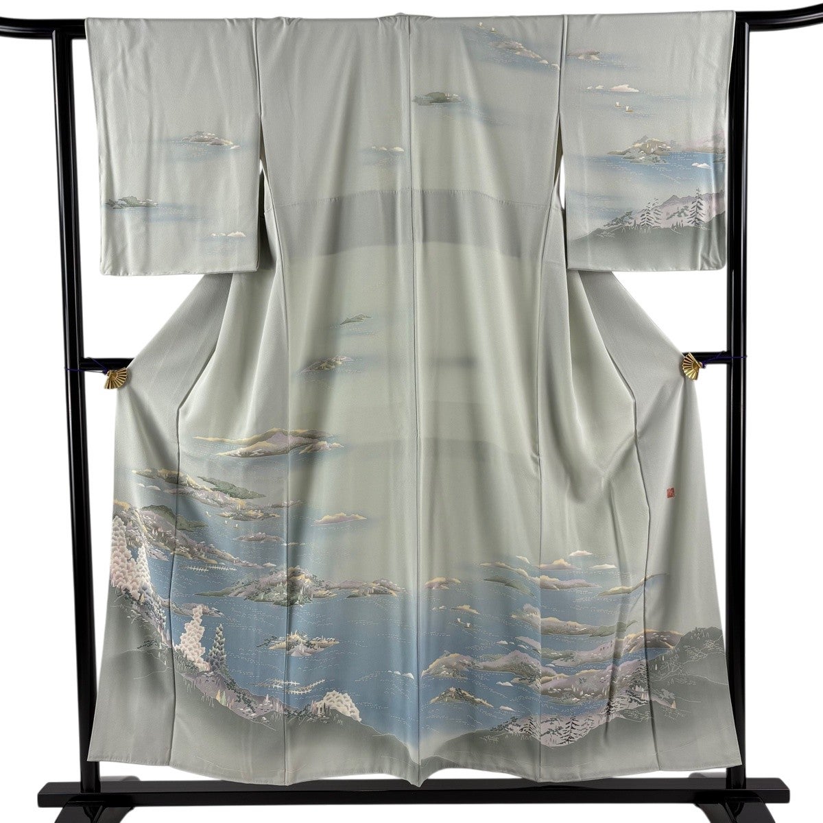 訪問着 身丈159.5cm 裄丈66cm M 袷 雪輪 草花 金彩 薄小豆 正絹 秀品