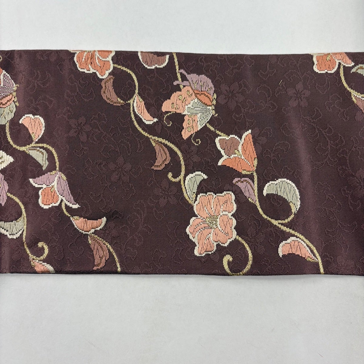 名古屋帯 秀品 関西仕立て 草花 蝶 金糸 唐織 小豆色 正絹｜中古・古着
