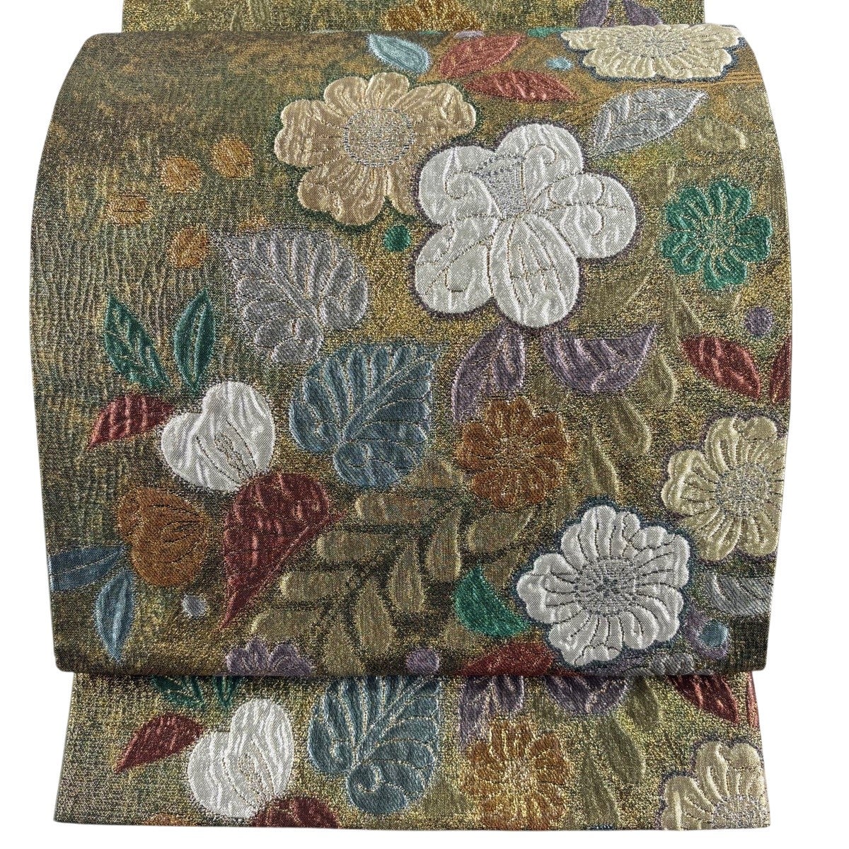 美品】 袋帯 秀品 四季草花文 唐織 箔 赤茶 六通 正絹｜中古・古着