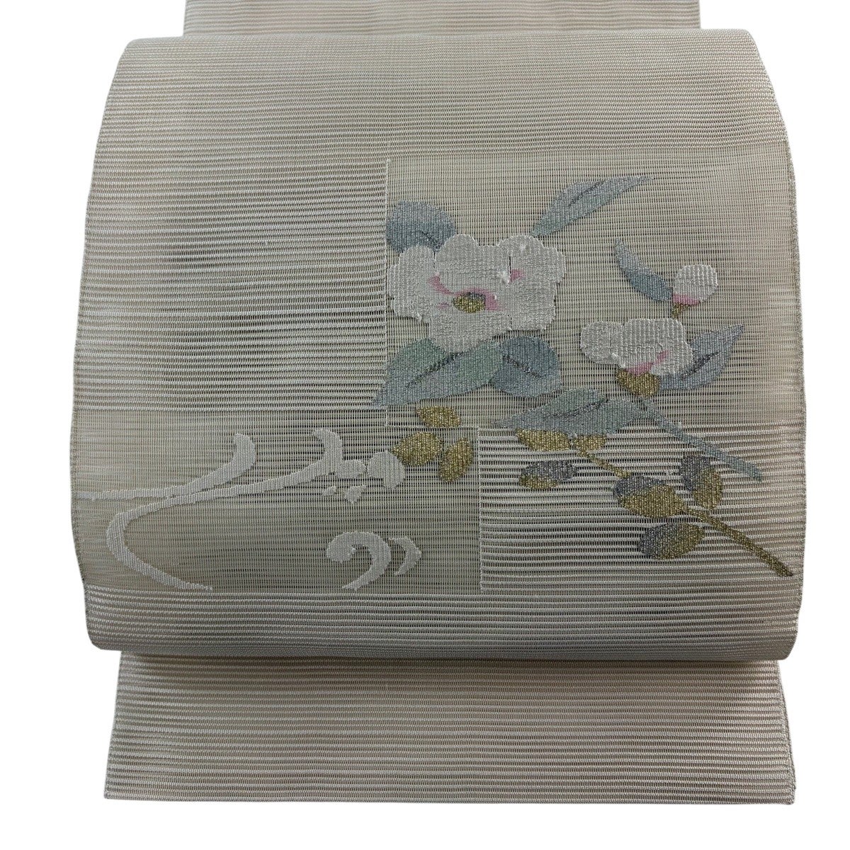 名古屋帯 秀品 夏帯 紗 草花 箔 金銀糸 灰茶 正絹｜中古・古着