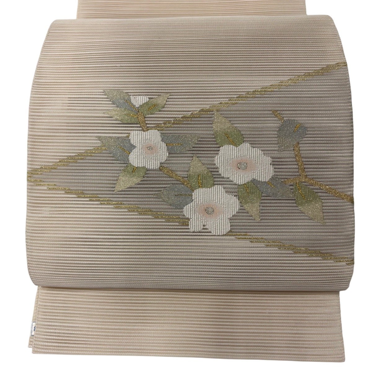 美品】 名古屋帯 秀品 八寸名古屋帯 夏帯 絽 枝花 金銀糸 クリーム