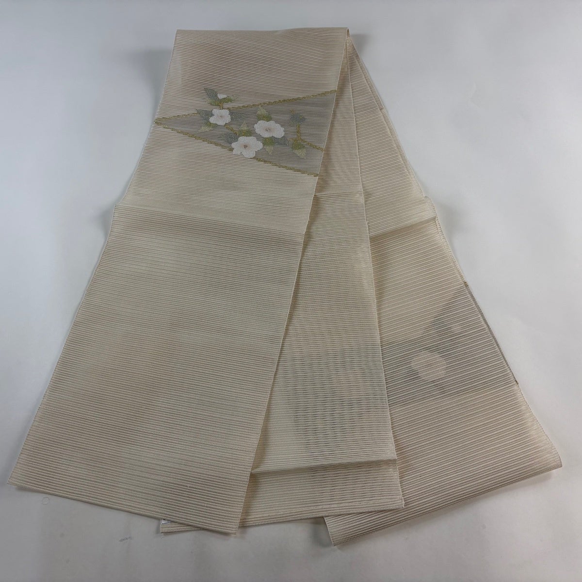 美品】 名古屋帯 秀品 八寸名古屋帯 夏帯 絽 枝花 金銀糸 クリーム