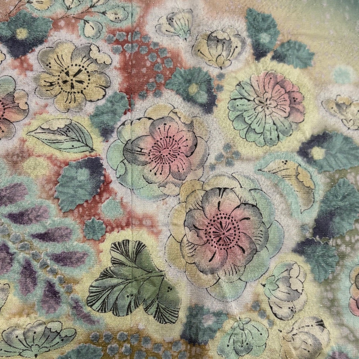 美品】 訪問着 身丈162cm 裄丈67cm M 袷 辻が花 銀通し ぼかし 深緑