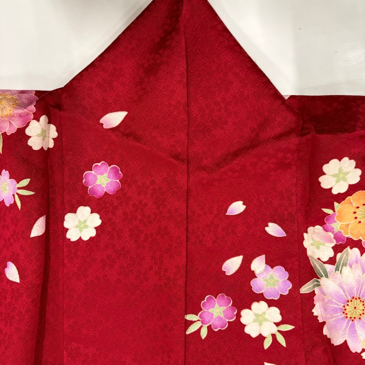 美品】 振袖 身丈163cm 裄丈63cm S 袷 草花 箔 金彩 赤 正絹 名品