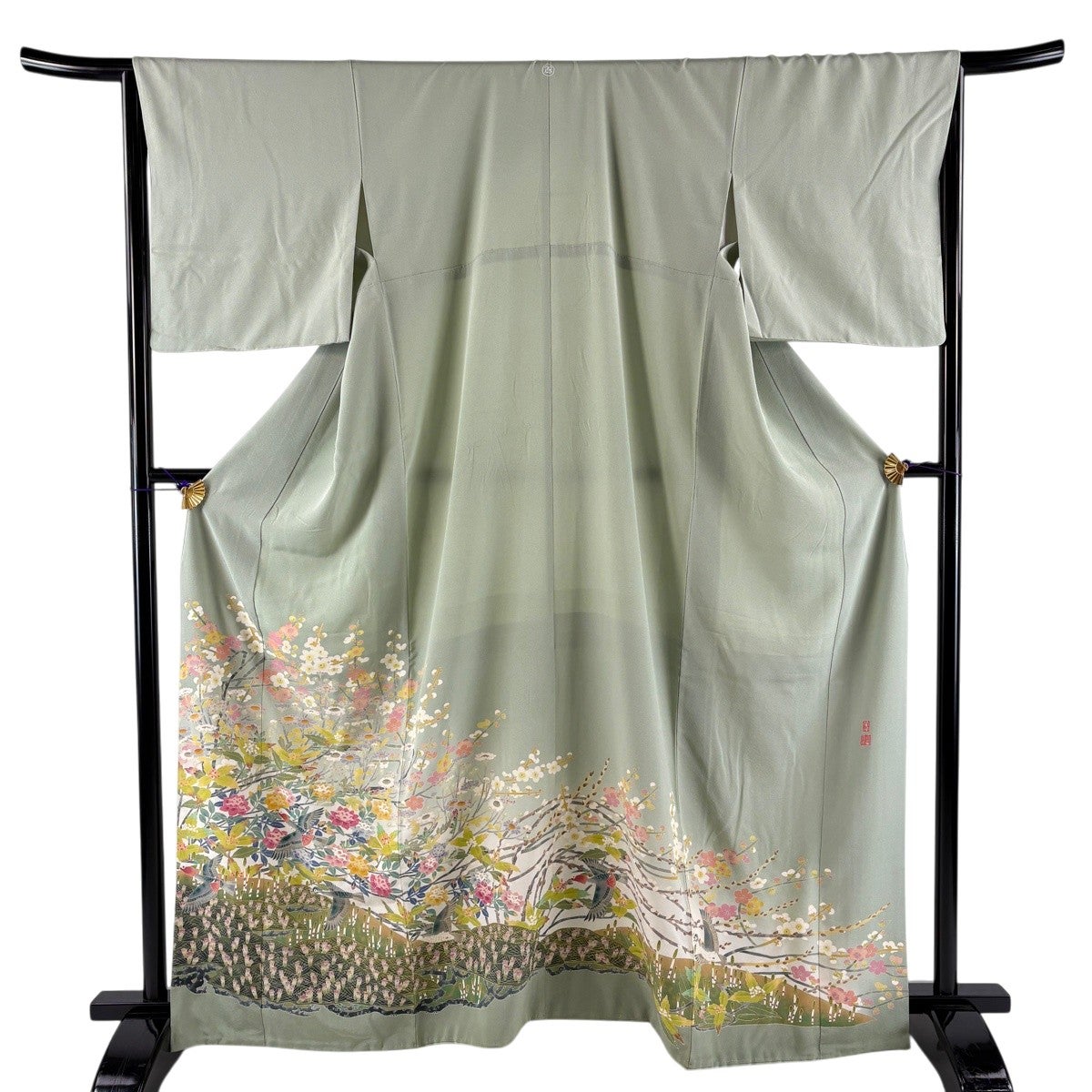 付下げ 身丈161.5cm 裄丈63cm S 袷 奥田勝将 加賀友禅 落款 家屋 波