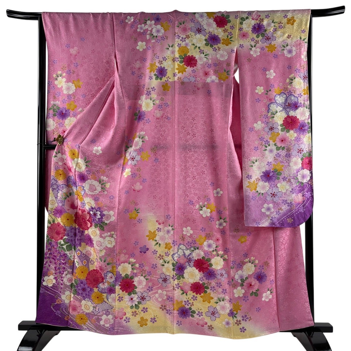 美品】 振袖 身丈161cm 裄丈65cm M 袷 桜 菊 刺繍 金彩 ピンク 正絹