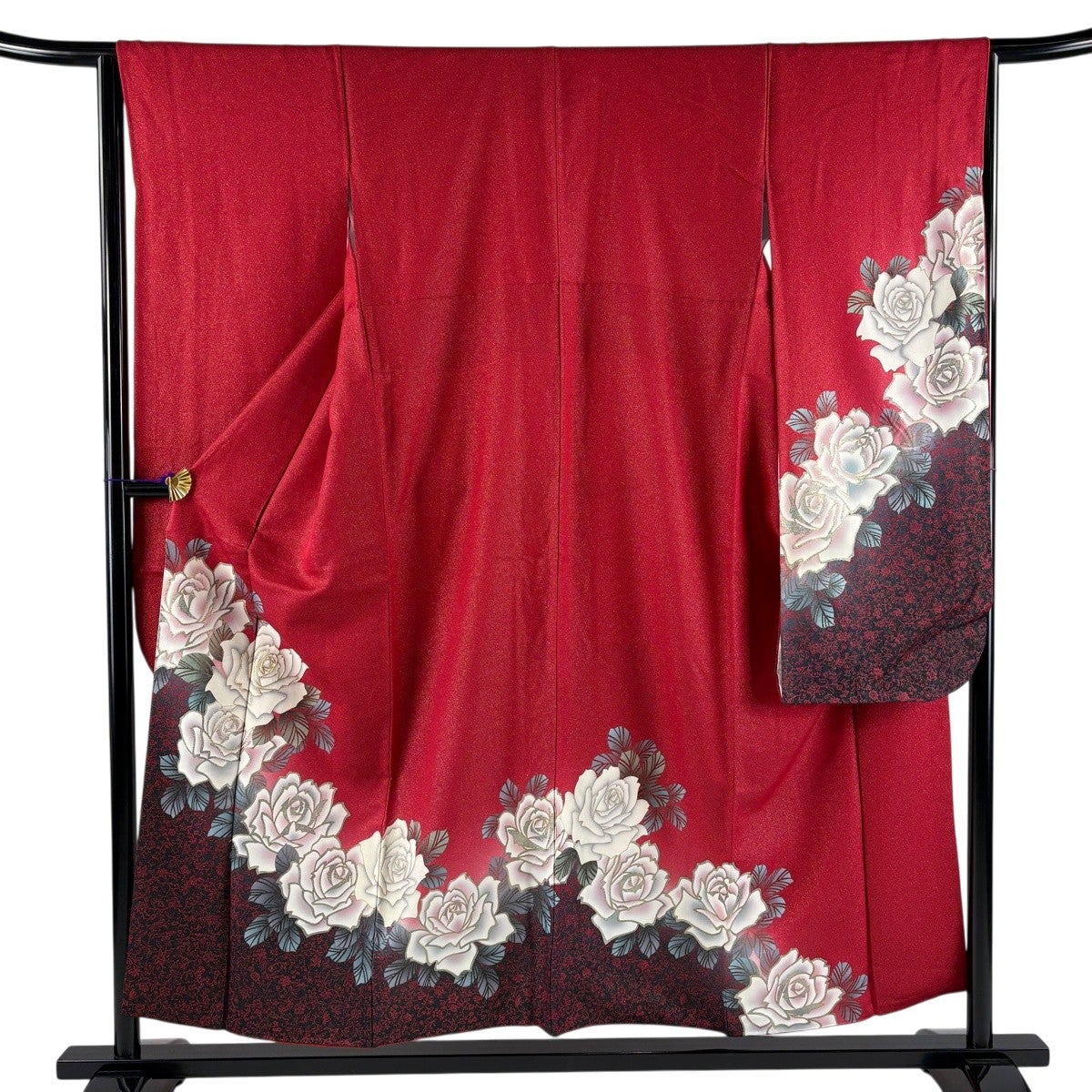 振袖 身丈167cm 裄丈68cm L 袷 薔薇 金銀彩 金通し 赤 正絹 名品｜中古