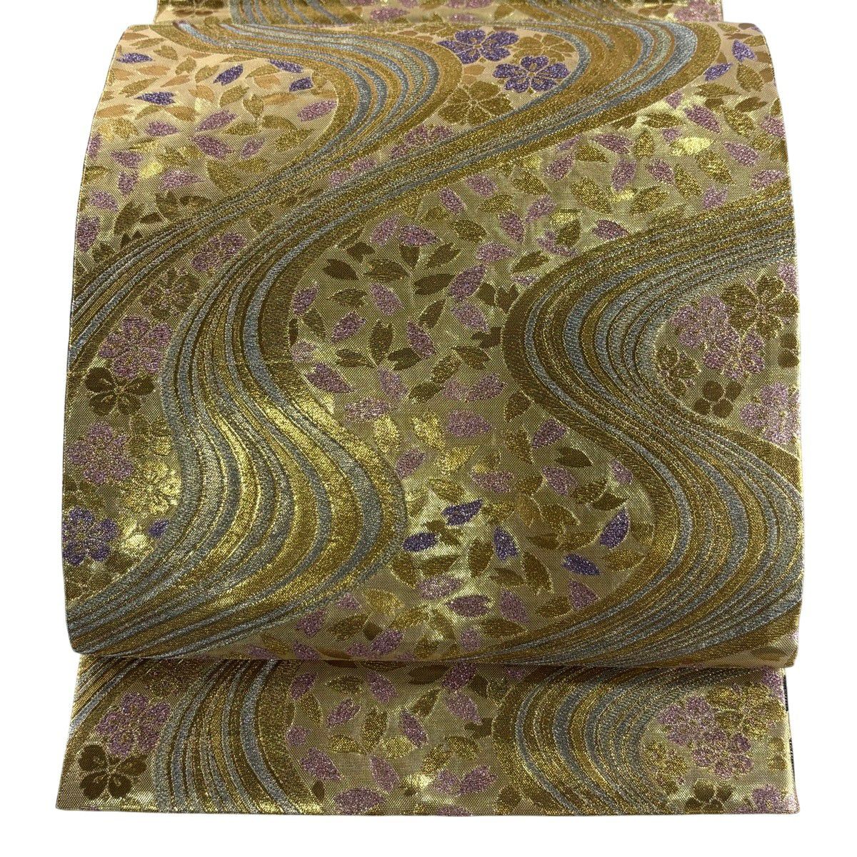 袋帯 美品 秀品 華文 横段 箔 金銀糸 金色 六通 正絹 【中古】