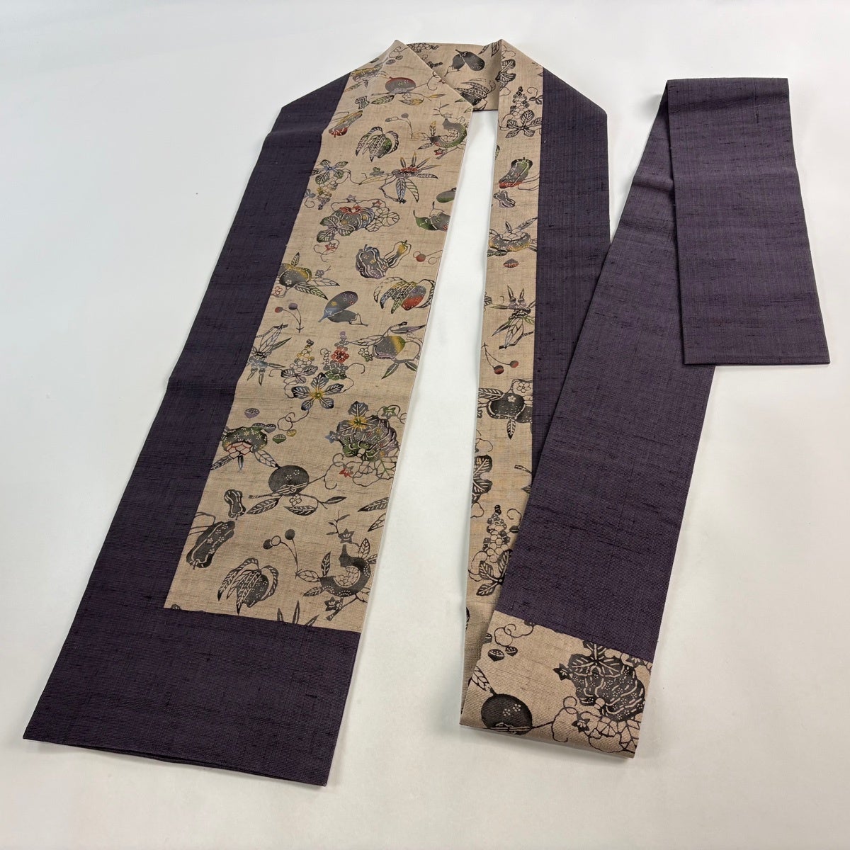 美品】 名古屋帯 名品 紬地 生り物 草花 薄小豆 正絹｜中古・古着