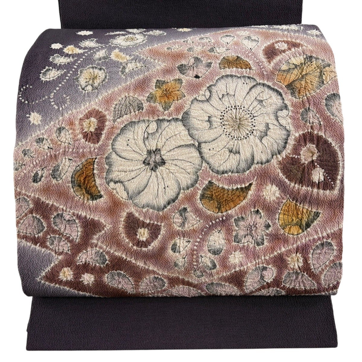 512mn127▲縮緬 椿 牡丹 辻が花 花 兎 九寸名古屋帯▲美品 50%OFF 【美品】 開き名古屋帯 逸品 落款あり 水野保 辻が花 ぼかし