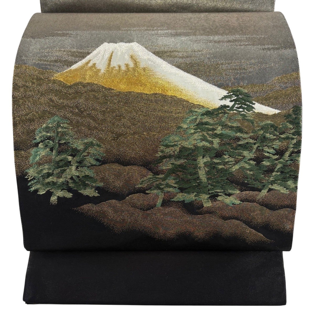 美品】 袋帯 名品 じゅらく 落款あり 横山大観 風景 神嶺不二山 金銀糸