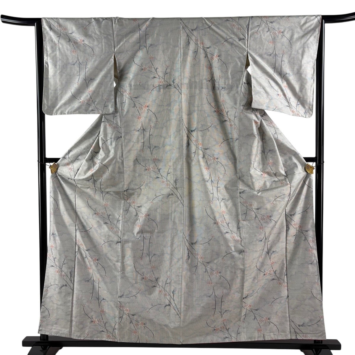 大島紬 身丈160cm 裄丈64cm M 袷 たかし 証紙あり 枝花 雲文 青灰色