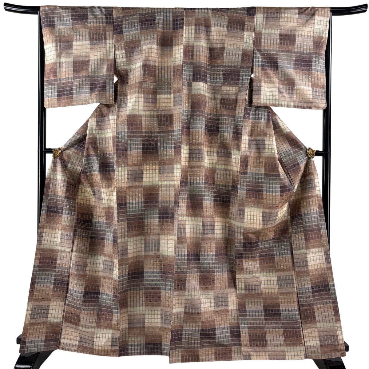 美品】 小紋 身丈168.5cm 裄丈70cm L 薄物 小千谷紬地 絹芭蕉 夏紬地