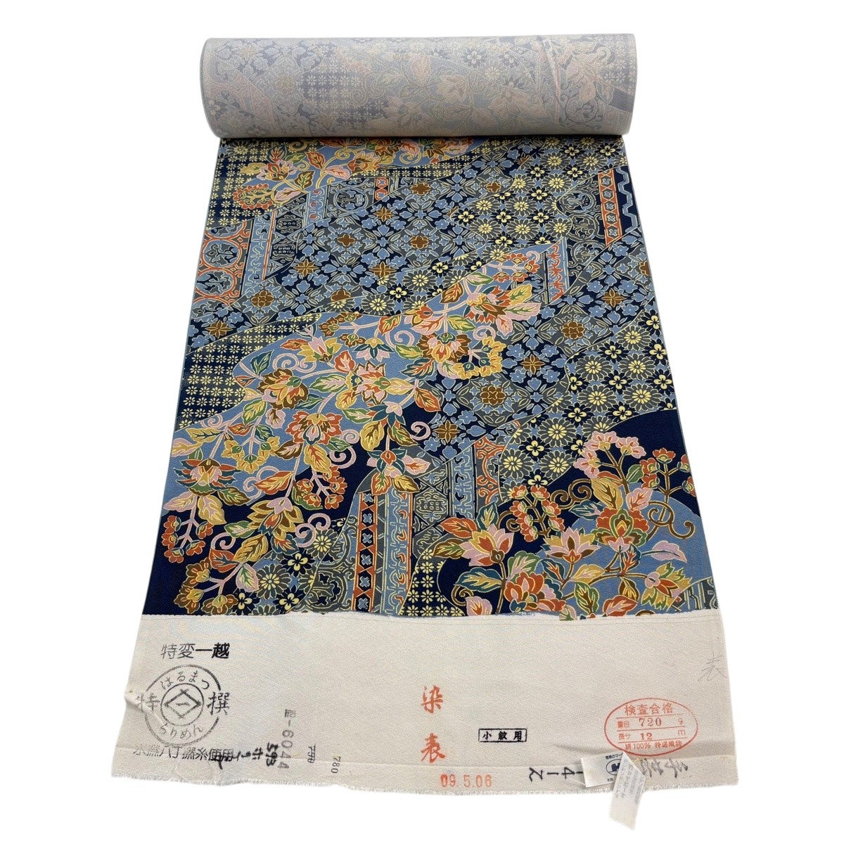 反物 秀品 小紋 草花 有職文様 灰色 正絹｜中古・古着・リサイクル着物
