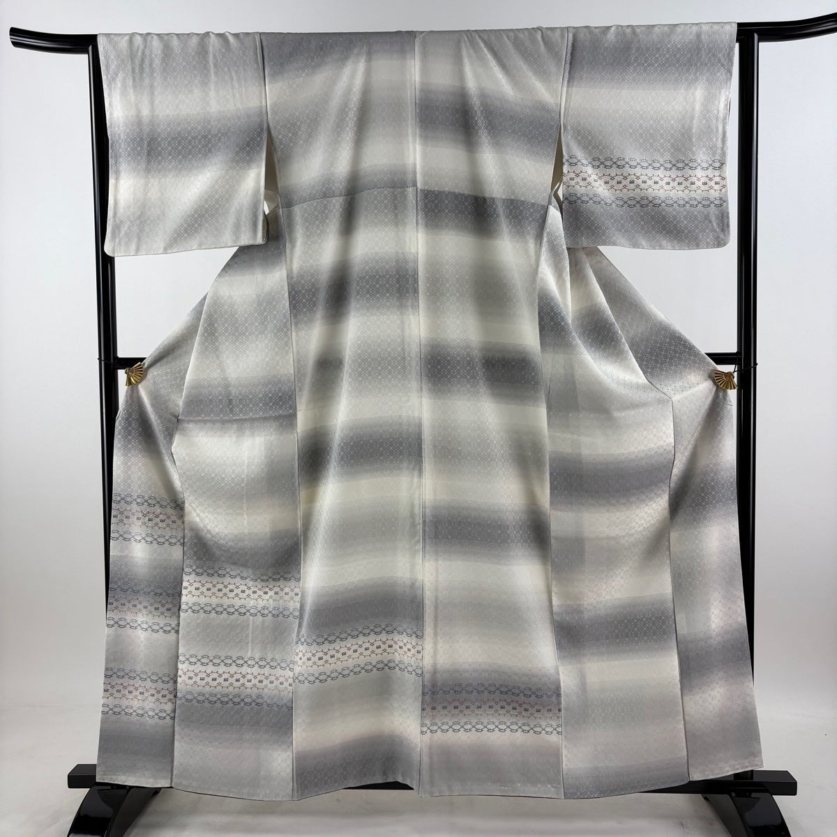 美品】 付下げ 身丈162.5cm 裄丈64cm M 袷 袋帯セット 幾何学 段縞