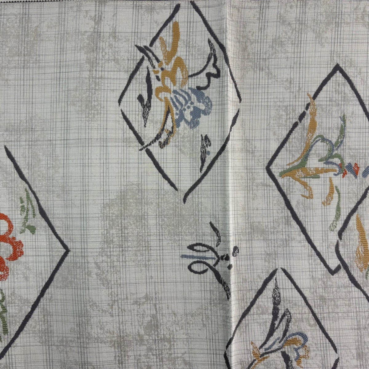 美品】 名古屋帯 優品 証紙あり 八寸名古屋帯 博多織 草花 菱 灰色