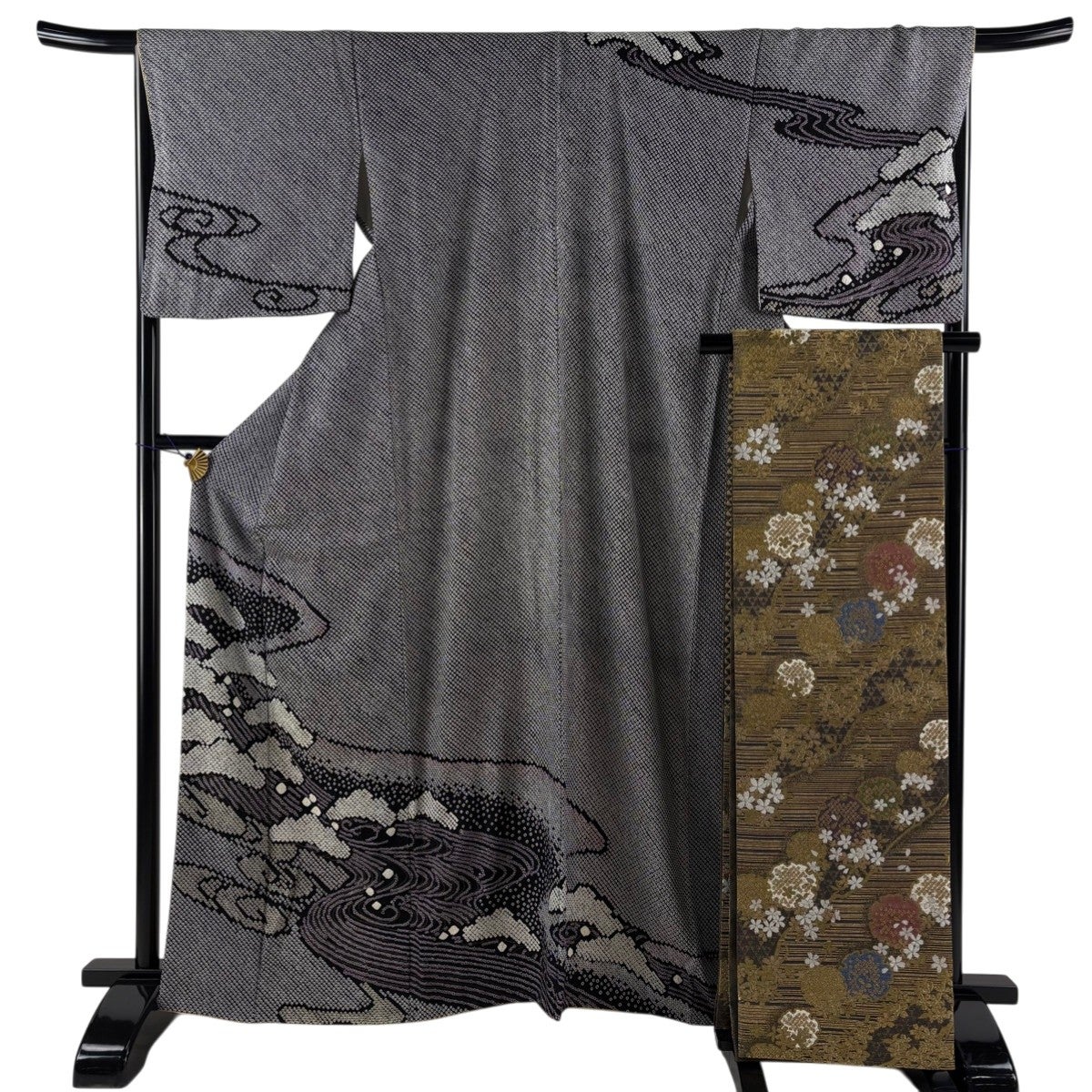 訪問着 身丈163.5cm 裄丈68cm L 袷 袋帯セット やまと 笠松 鶴 金彩 総