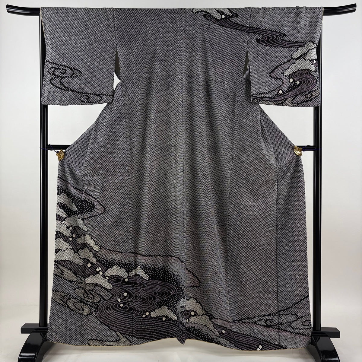 総絞り 訪問着 紺 絞り 　 裄67　セット　袋帯 訪問着 身丈163.5cm 裄丈68cm L 袷 袋帯セット やまと 笠松 鶴 金彩 総