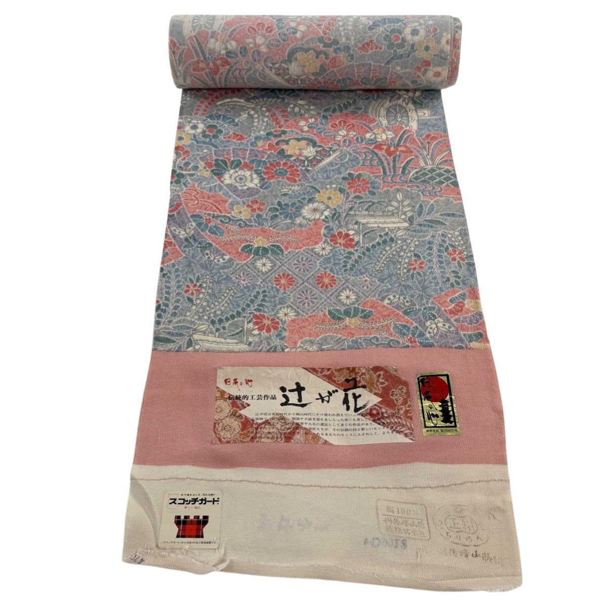 反物 秀品 小紋 手染屋吉兵衛 落款 日本祭礼絵図 ベージュ 正絹｜中古