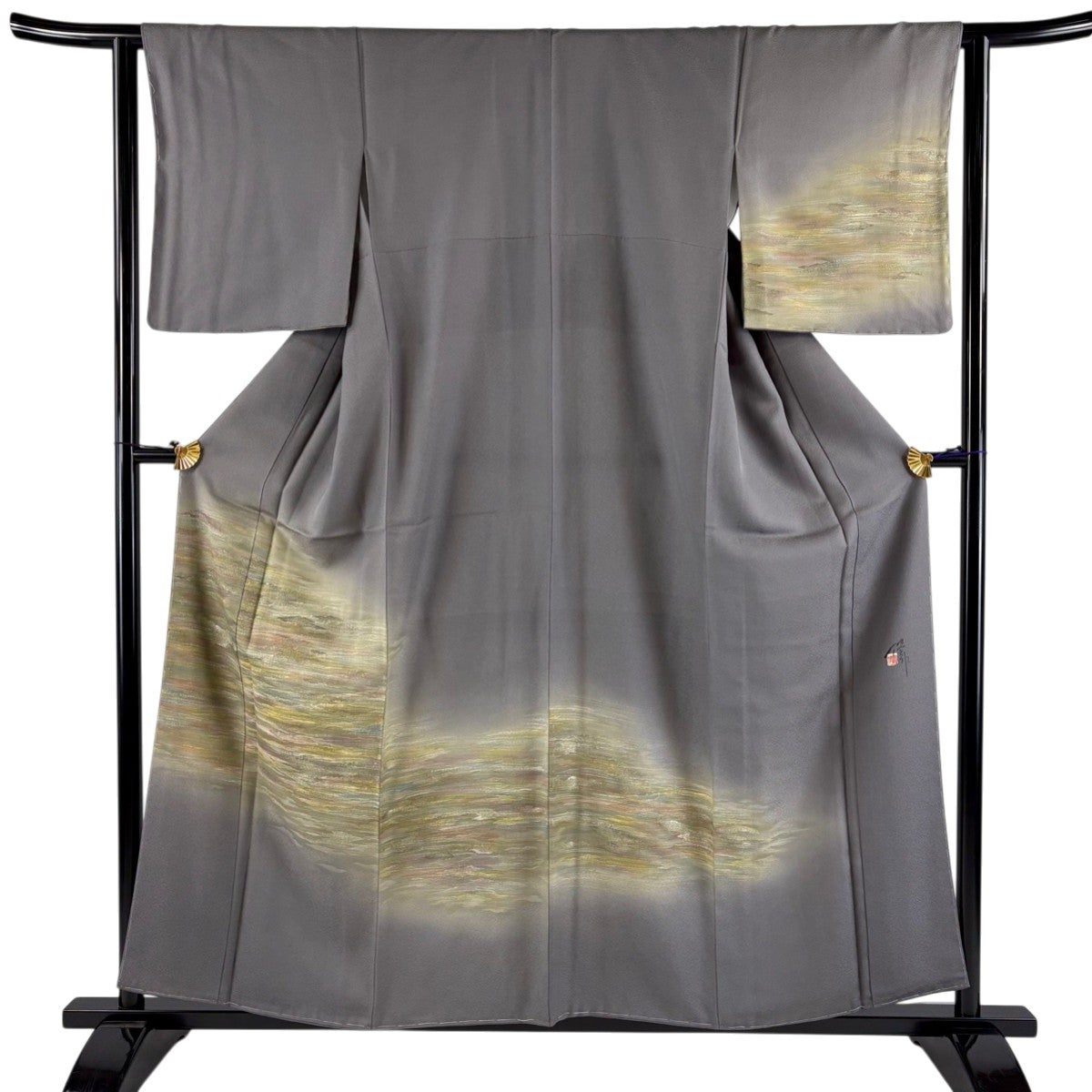 訪問着 身丈153cm 裄丈63cm 正絹 秀品 【中古】 訪問着 身丈153cm 裄丈63cm S 袷 やまと 吹き寄せ 霞 刺繍 金彩 青灰色