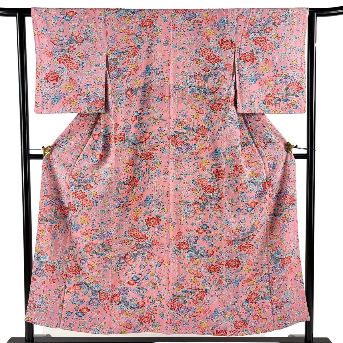 美品】 江戸小紋 身丈152.5cm 裄丈62cm S 袷 万筋 青灰色 正絹 名品