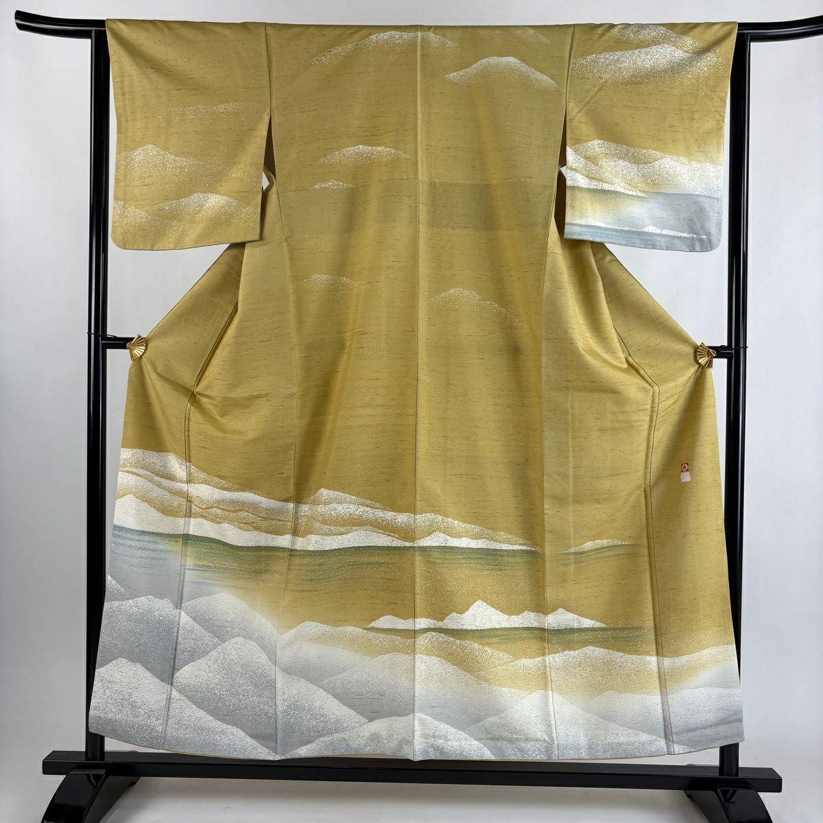 美品】 袋帯 逸品 証紙あり 牛首紬地 白山工房 幾何学 縞 灰茶 全通