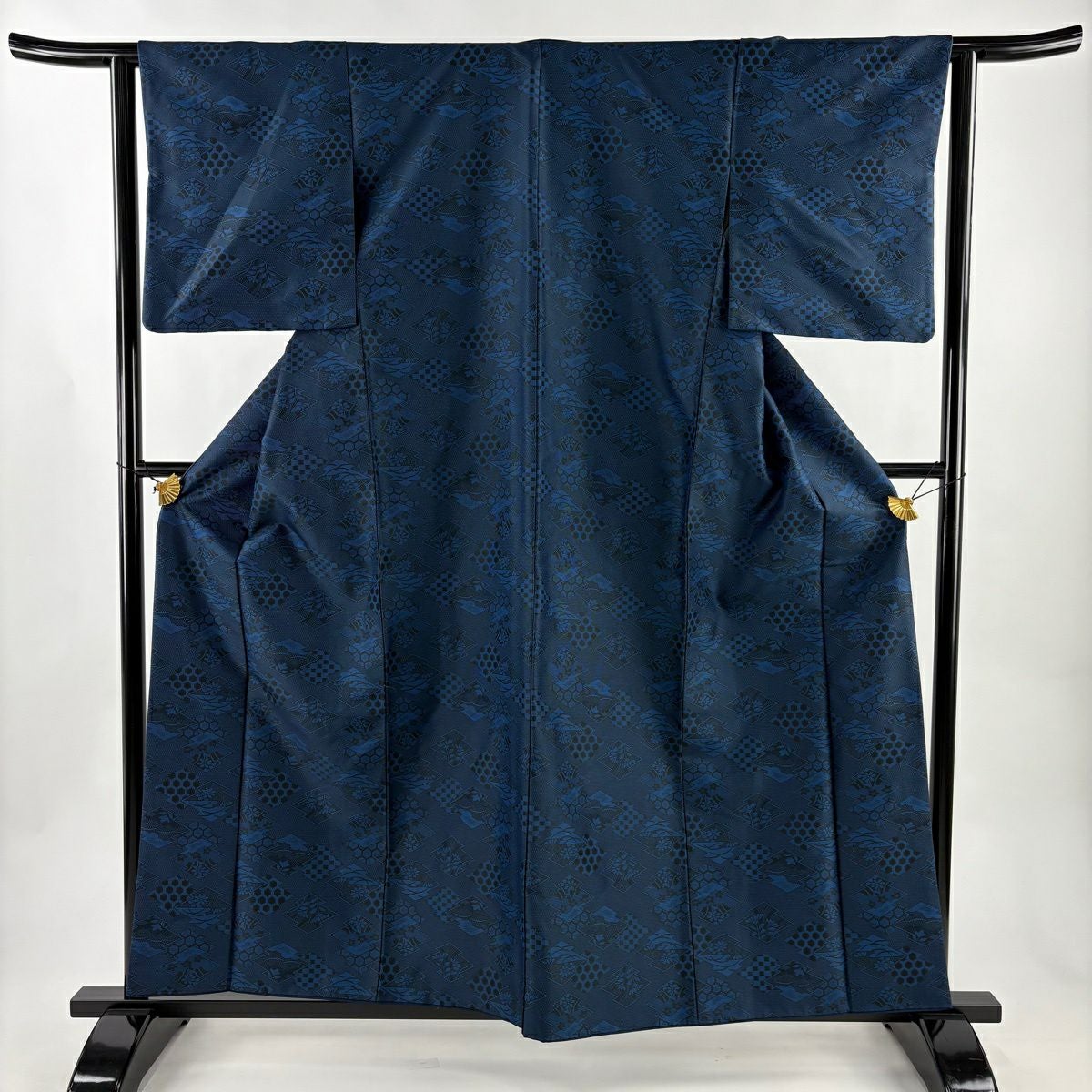 美品】 お召 身丈162cm 裄丈62.5cm S 袷 しじら御召 縞 灰緑 正絹 名品