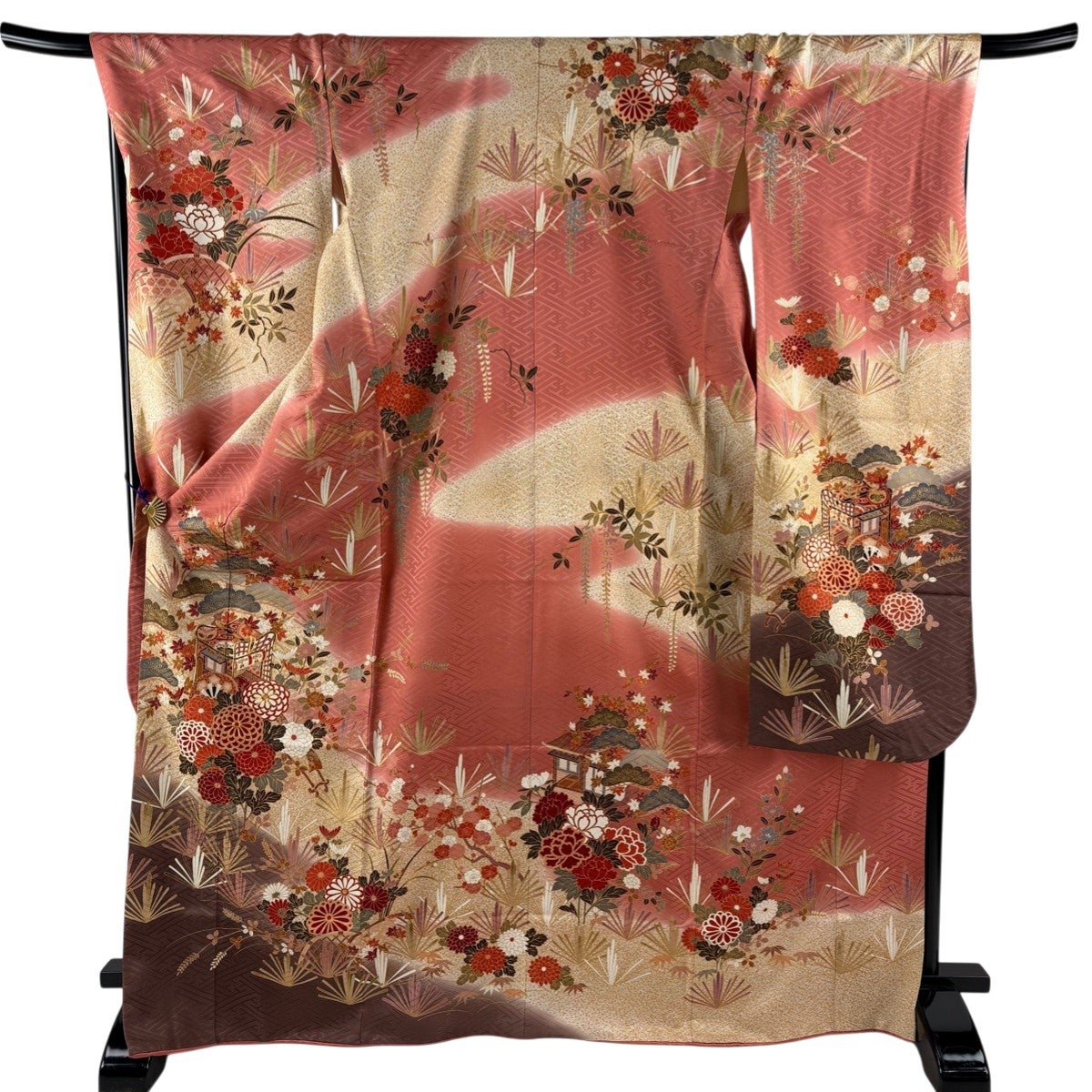 振袖 身丈166cm 裄丈70cm L 袷 御所車 菊 金糸 金彩 赤 正絹 名品