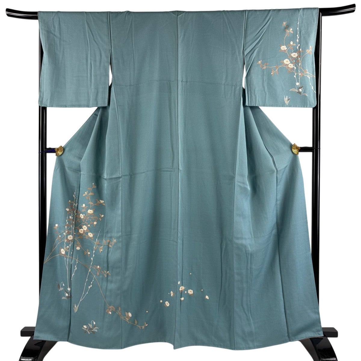 付け下げ　単衣　身丈163　裄65　刺繍　絞り　菊花　正絹　着物　032b p 付下げ 身丈163.5cm 裄丈67cm M 袷 椿 草花 金彩 刺繍 水色 正絹 秀品