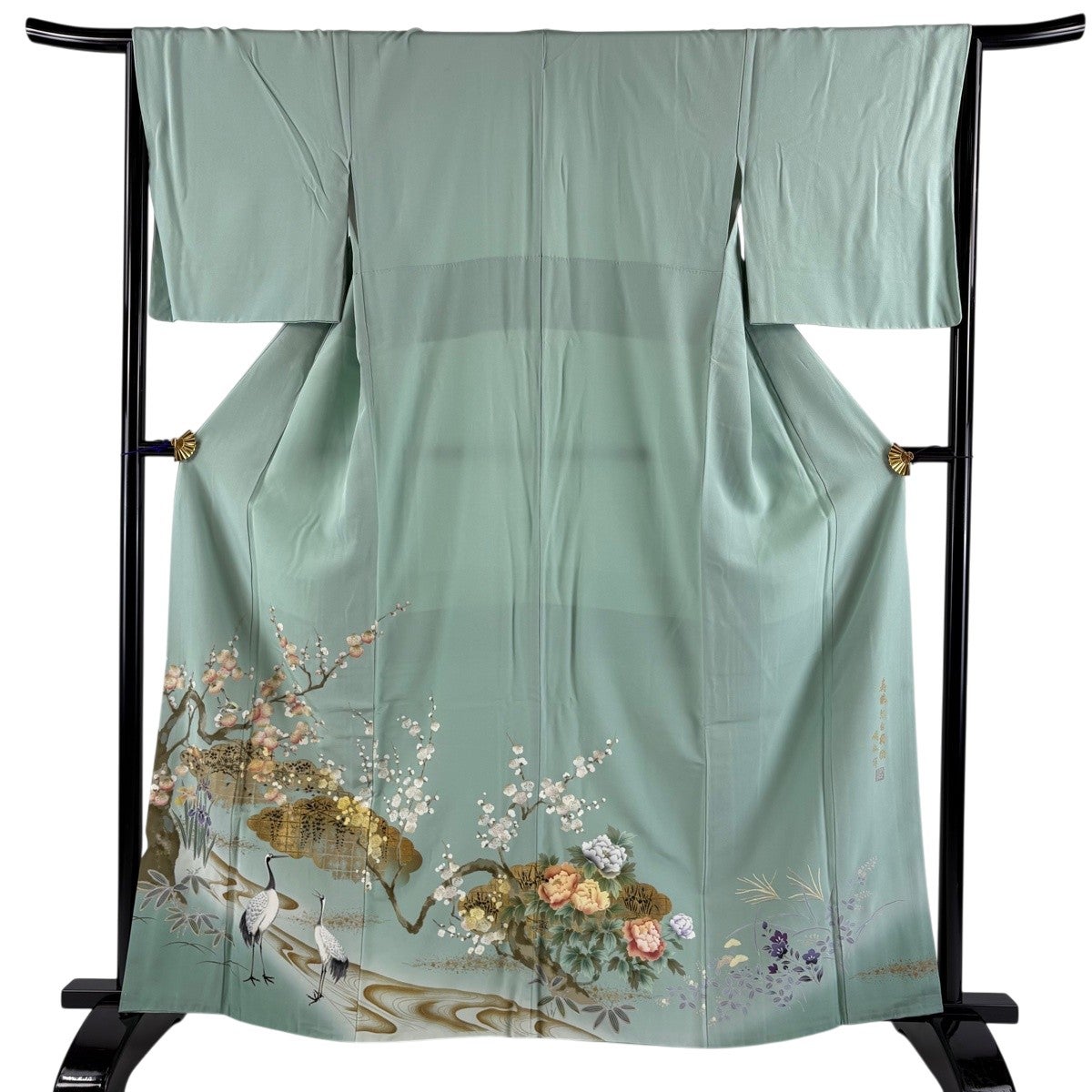 色留袖 身丈159cm 裄丈65cm M 袷 屏風 鶴 金彩 ぼかし 濃紫 正絹 秀品